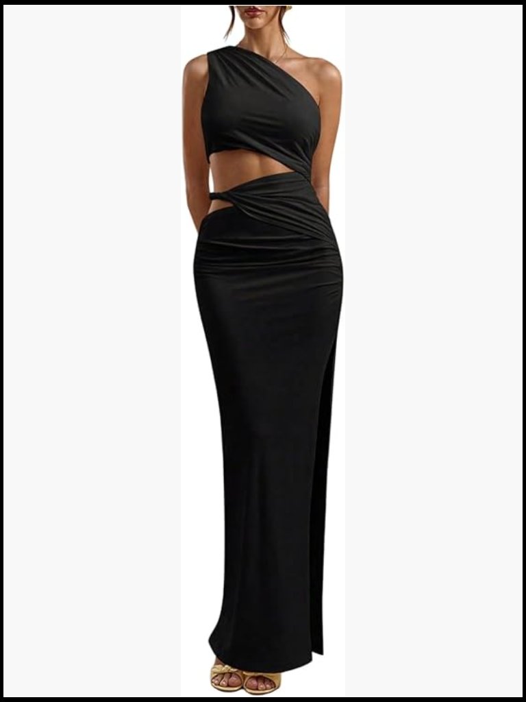 Asymmetrical One Shoulder Maxi Dress Wedding Guest Cocktail Prom Date Night Cut
